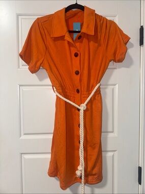 Cupshe Bright Orange Button-Front Shirt Dress with Rope Belt